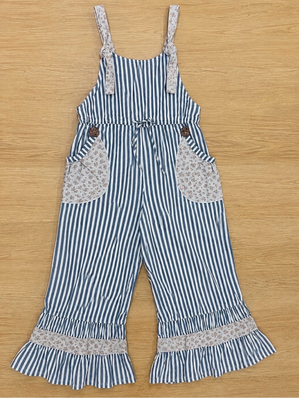 Striped Blue & White Girls' Floral-Pocket Romper
